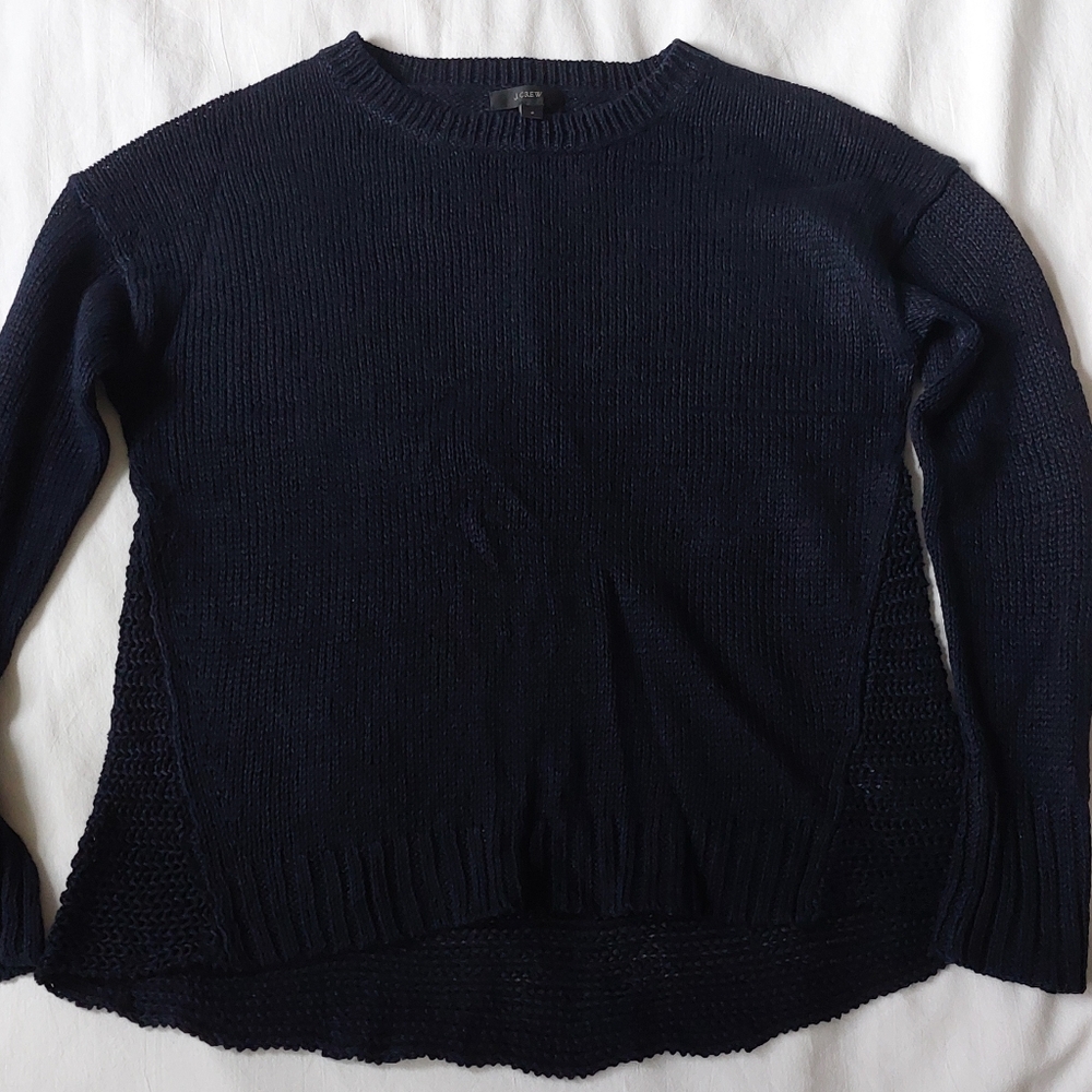 100% Linen Knit Sweater In Navy Blue